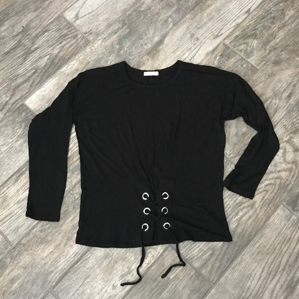 Black long sleeve lace up detail top